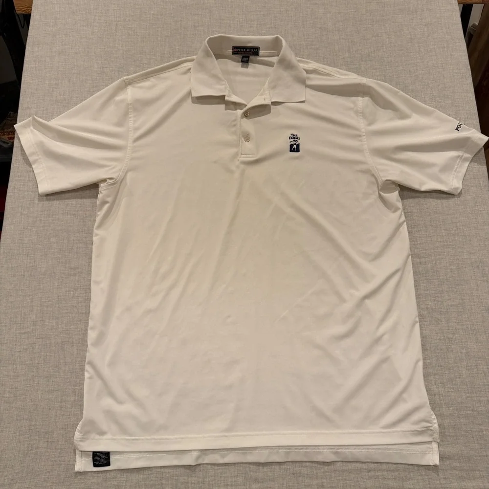 Peter Millar Summer Comfort Polo Shirt Men XL White The Farms Golf Founders 2013